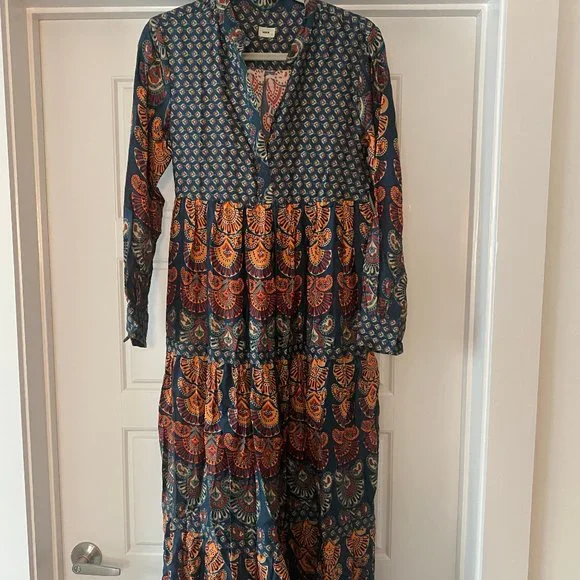 Warm | Dresses | Warm Maxi Dress Patterned Red Navy Orange Size | Poshmark